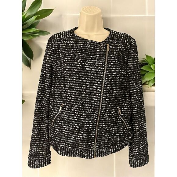 The Limited Textured Black And White Zip Up Jacket Womens Medium - Picture 1 of 11